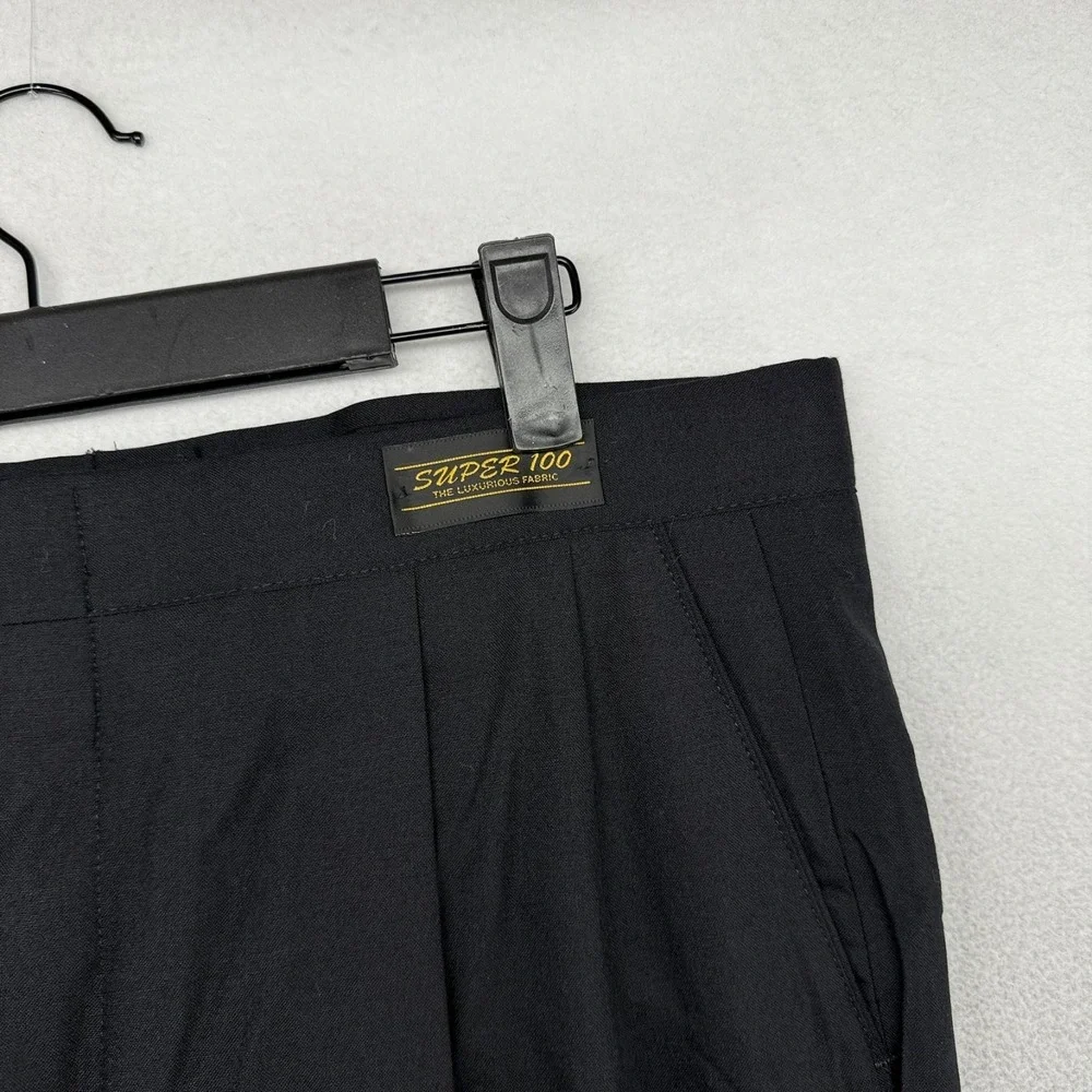 Vintage Sansabelt Dress Pants men's 34 Black Trousers Super 100s Unhemmed NEW